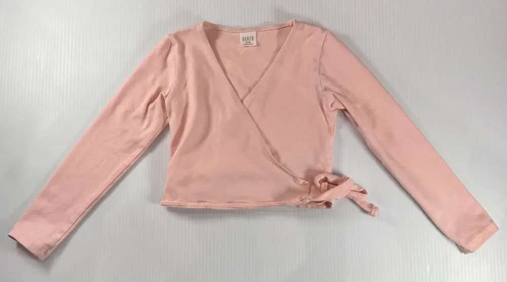 BLOCH Girls Ballet Wrap Top Pink Long Sleeve Dance Sweater Cover Up Size 4-6